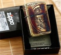五面祥云雕刻盤龍-燒金色系列 打火機(jī) ZBT-3-33b