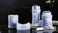 國(guó)色天香保溫杯茶葉罐茶葉勺筆筒名片座五件套
