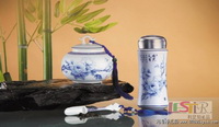 國(guó)色天香保溫杯茶葉罐（鼓）茶葉勺三件套